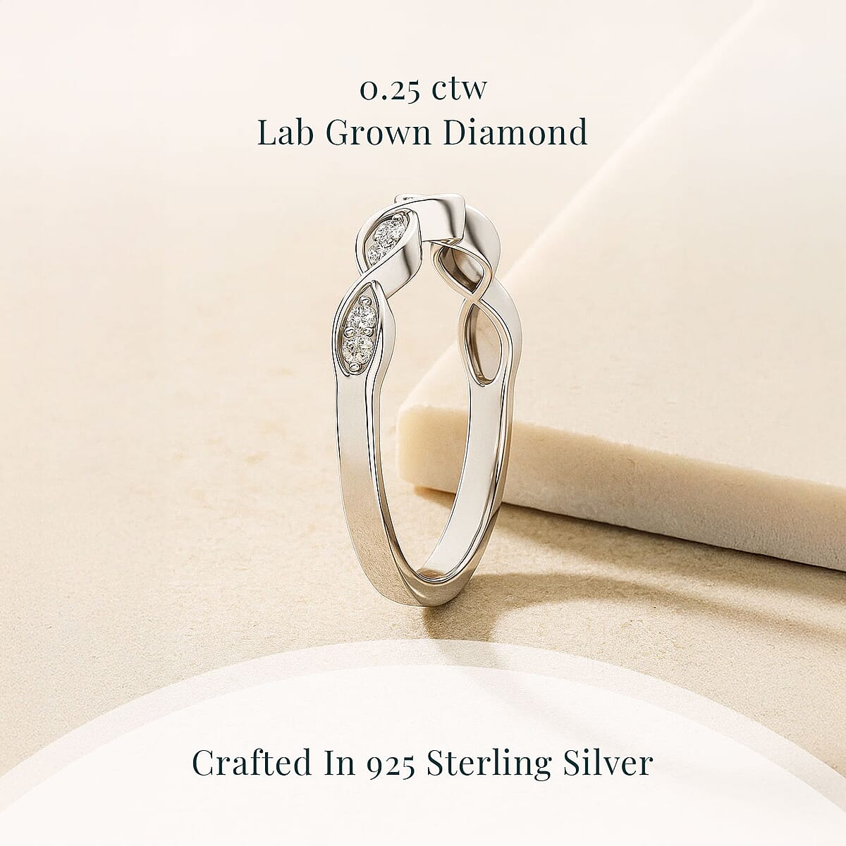 Luxuriant Lab Grown Diamond G-H SI 0.25 ctw Infinity Wave Ring in Rhodium Over Sterling Silver (Size 7.0) image number 2