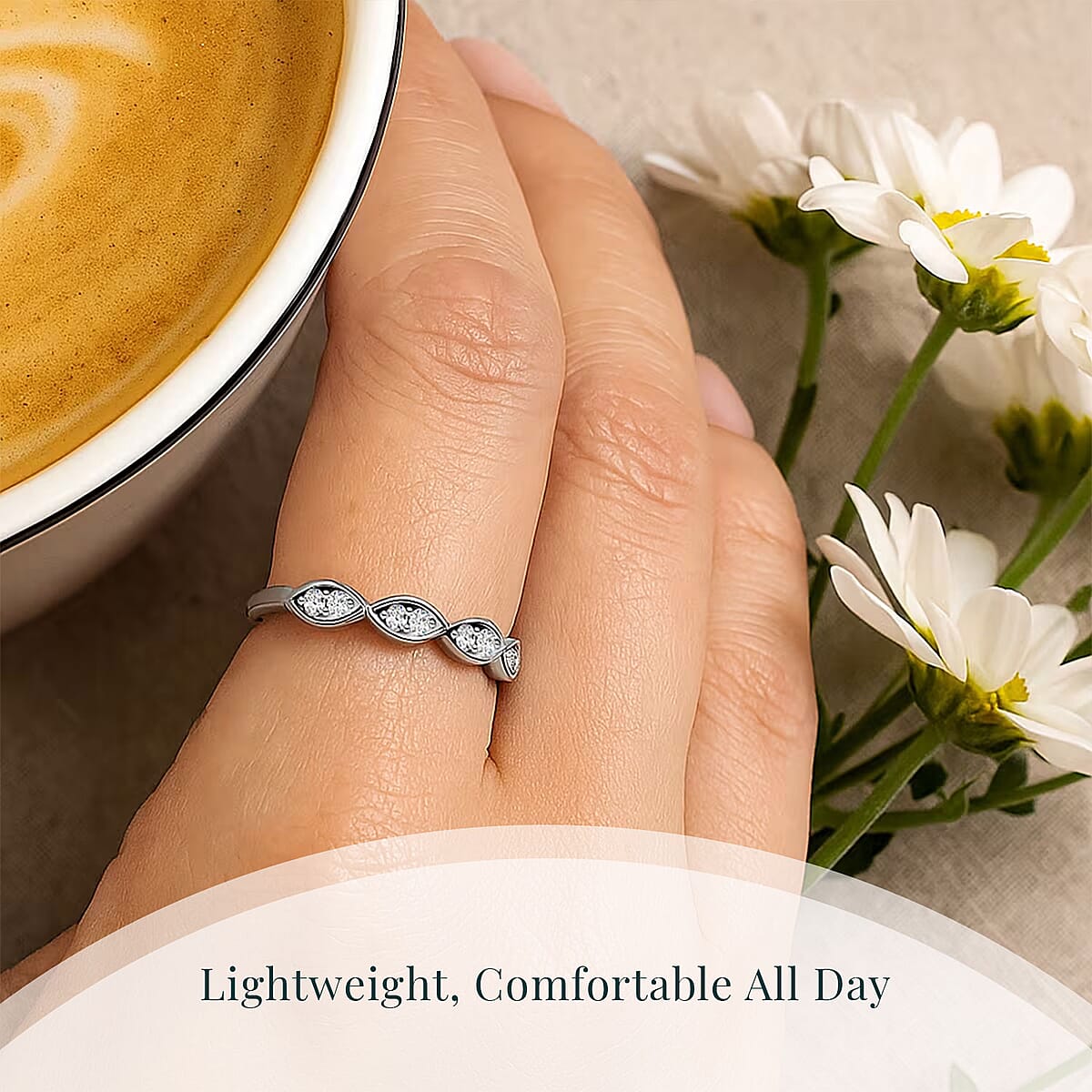 Luxuriant Lab Grown Diamond G-H SI 0.25 ctw Infinity Wave Ring in Rhodium Over Sterling Silver (Size 9.0) image number 5