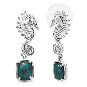 D'Joy Chrysocolla 3.50 ctw Seahorse Dreams Earrings in Platinum Over Sterling Silver