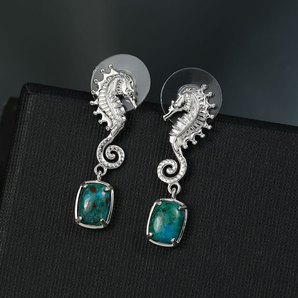 D'Joy Chrysocolla 3.50 ctw Seahorse Dreams Earrings in Platinum Over Sterling Silver image number 1