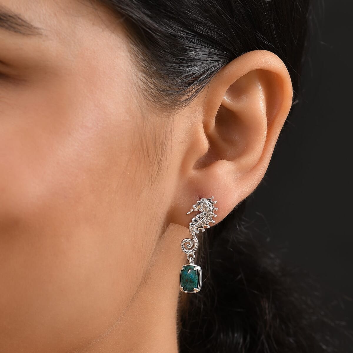 D'Joy Chrysocolla 3.50 ctw Seahorse Dreams Earrings in Platinum Over Sterling Silver image number 2