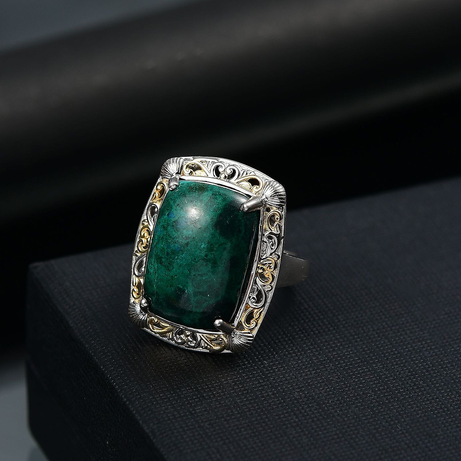 EverTrue Chrysocolla 16.75 ctw Sea Shell Ring 18K YG Plated and Platinum Bond (Size 10.0) 