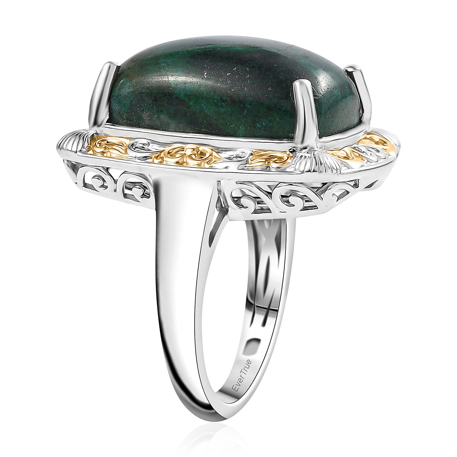 EverTrue Chrysocolla 16.75 ctw Sea Shell Ring 18K YG Plated and Platinum Bond (Size 10.0) 