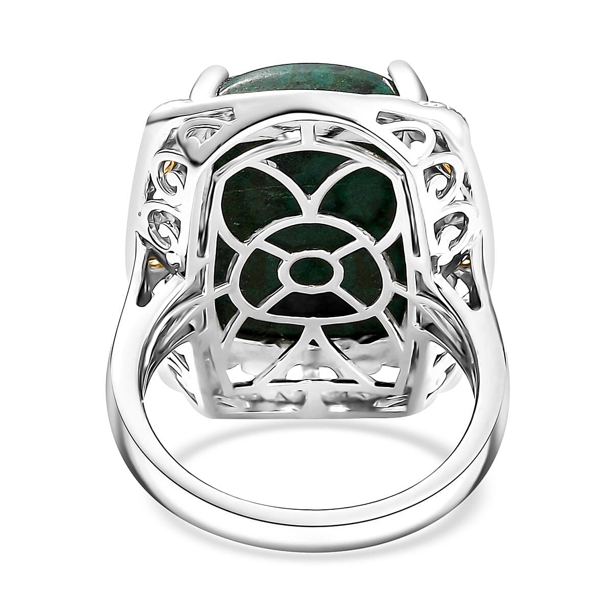 EverTrue Chrysocolla 16.75 ctw Sea Shell Ring 18K YG Plated and Platinum Bond (Size 10.0) 