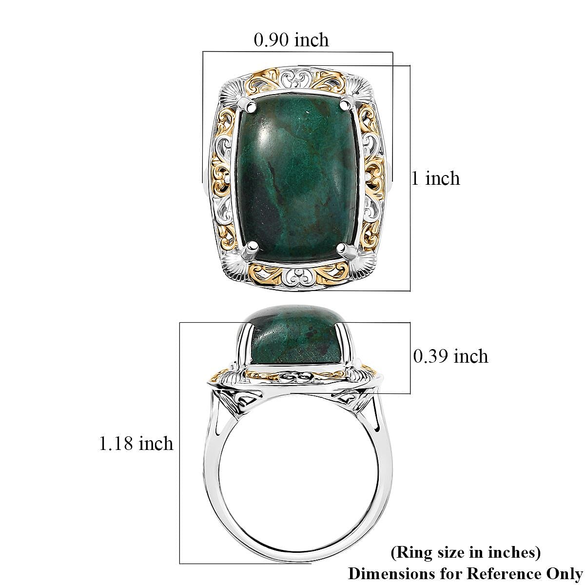 EverTrue Chrysocolla 16.75 ctw Sea Shell Ring 18K YG Plated and Platinum Bond (Size 10.0) 
