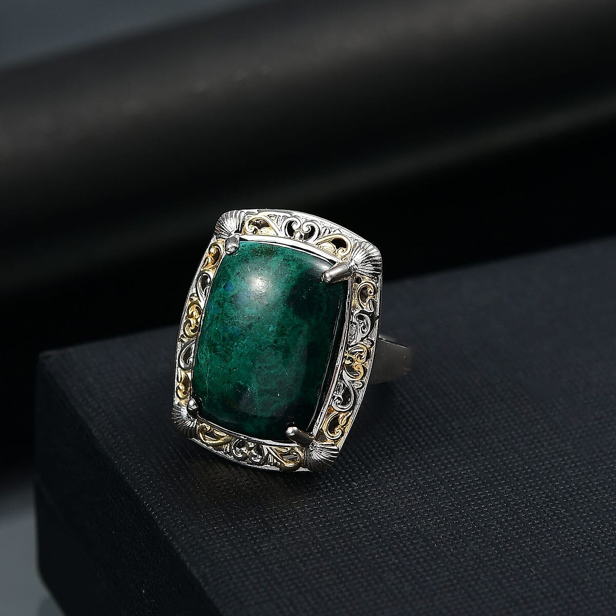 EverTrue Chrysocolla 16.75 ctw Sea Shell Ring 18K YG Plated and Platinum Bond (Size 6.0)  image number 1