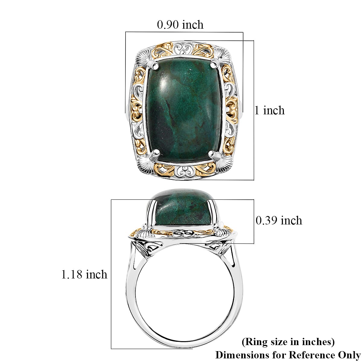 EverTrue Chrysocolla 16.75 ctw Sea Shell Ring 18K YG Plated and Platinum Bond (Size 7.0)  image number 5