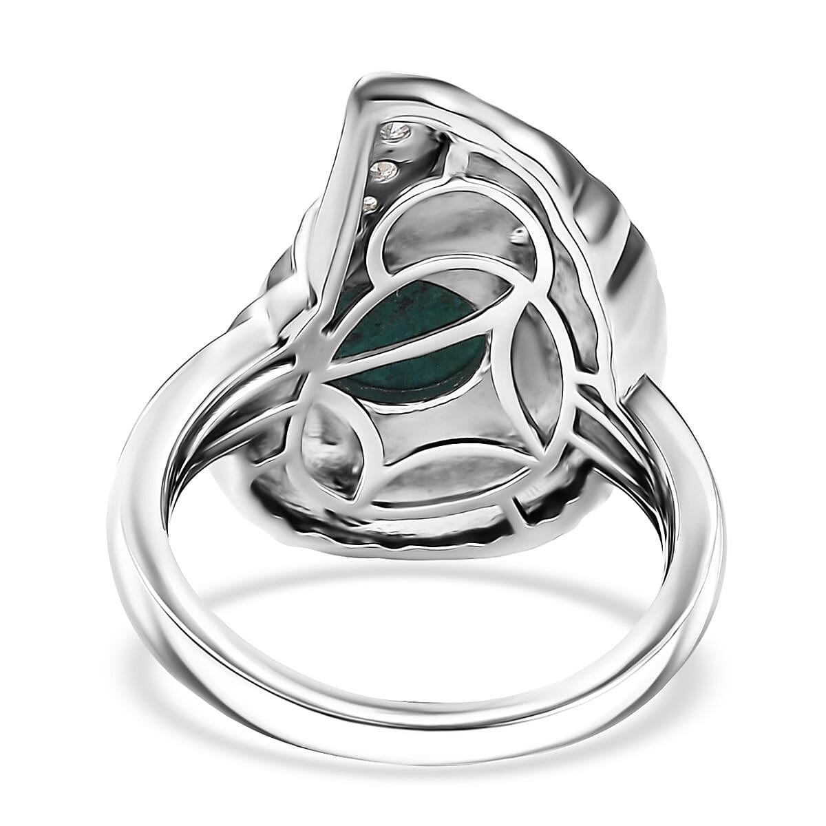 D'Joy Chrysocolla and White Zircon 3.25 ctw Sea Shell Ring in Platinum Over Sterling Silver (Size 8.0) image number 4