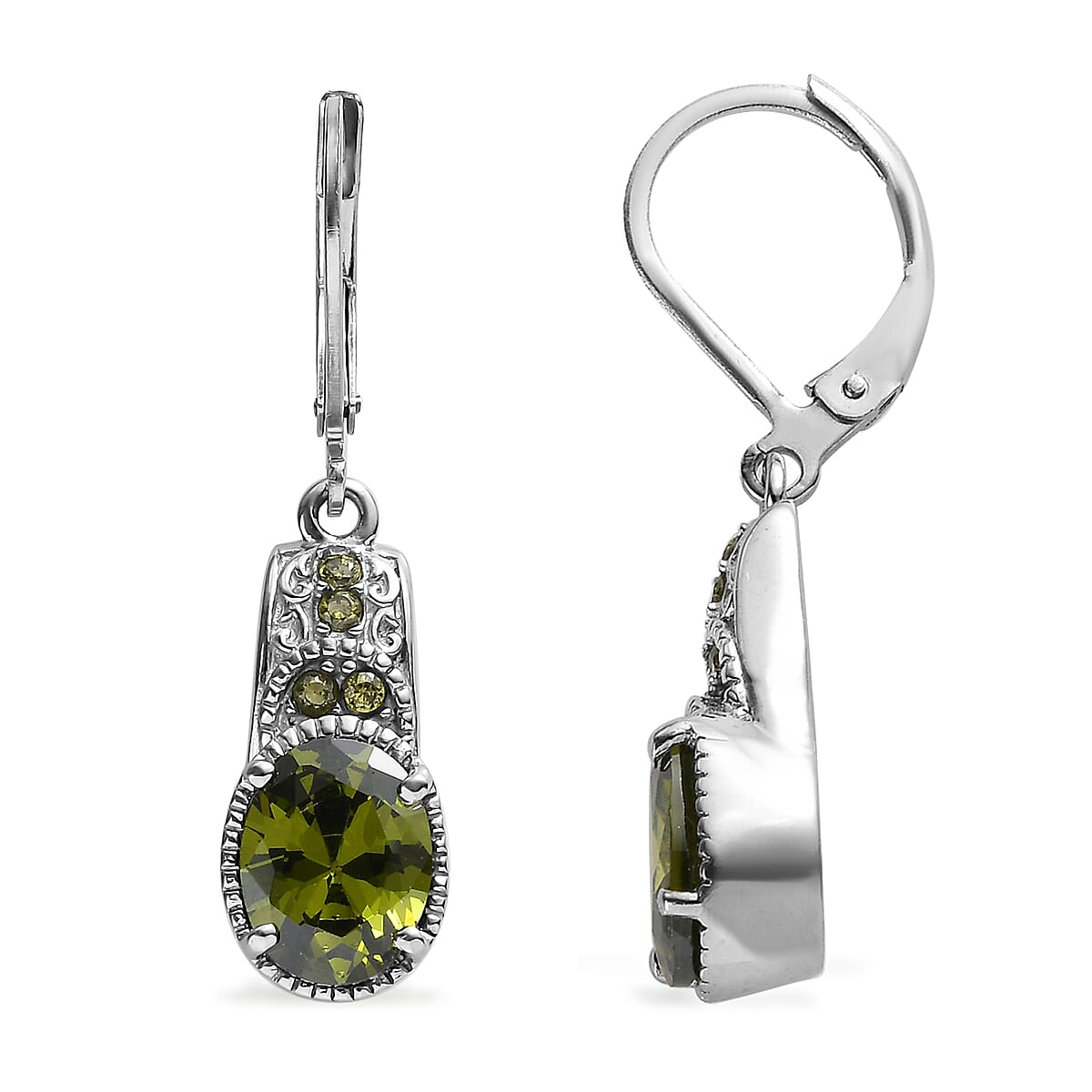 Simulated Green Diamond 6.50 ctw Lever Back Earrings in Stainless Steel image number 0
