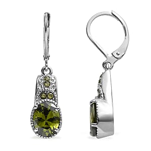 Simulated Green Diamond 6.50 ctw Lever Back Earrings in Stainless Steel
