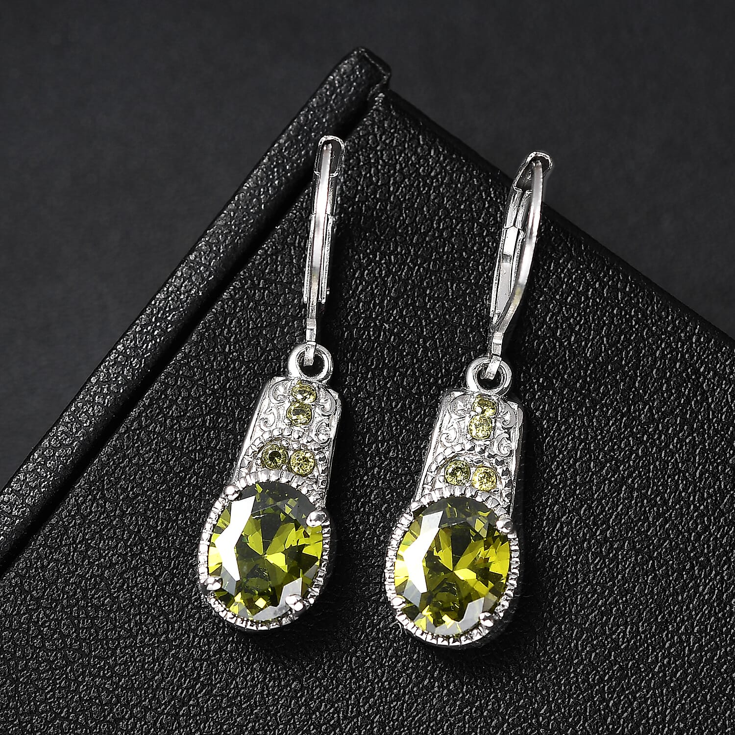 Simulated Green Diamond 6.50 ctw Lever Back Earrings in Stainless Steel