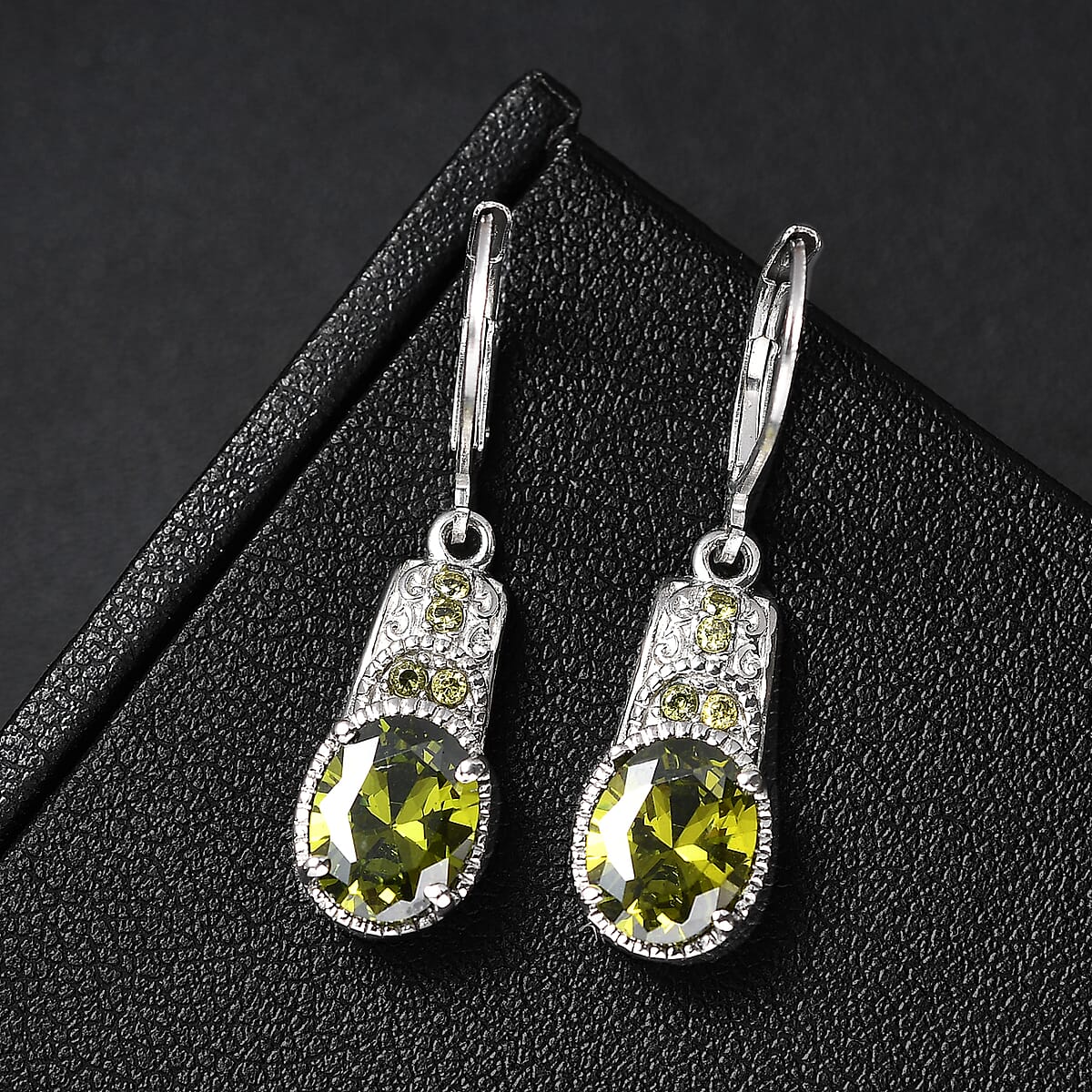 Simulated Green Diamond 6.50 ctw Lever Back Earrings in Stainless Steel image number 1