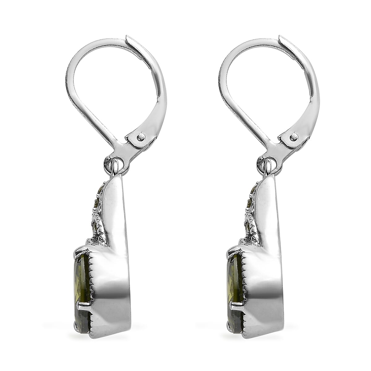 Simulated Green Diamond 6.50 ctw Lever Back Earrings in Stainless Steel image number 3