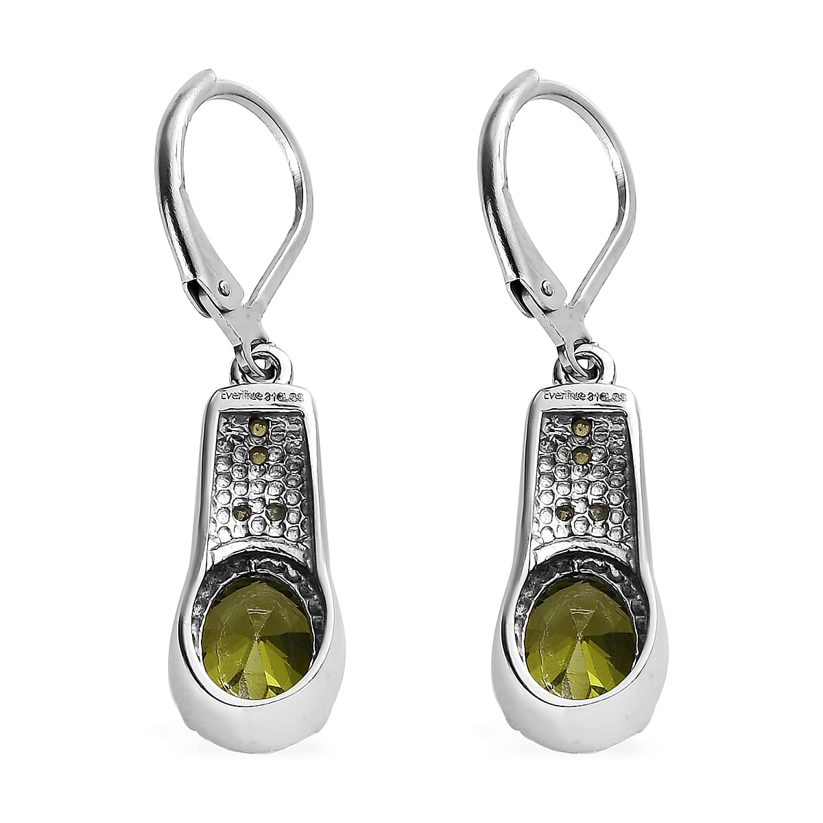 Simulated Green Diamond 6.50 ctw Lever Back Earrings in Stainless Steel image number 4