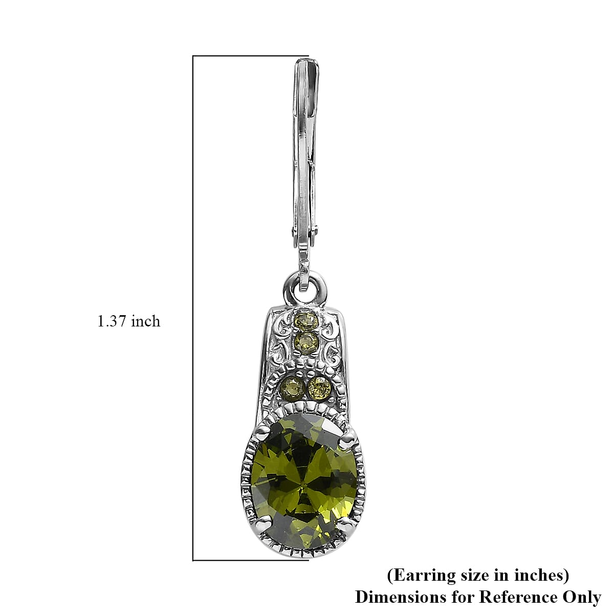 Simulated Green Diamond 6.50 ctw Lever Back Earrings in Stainless Steel image number 5