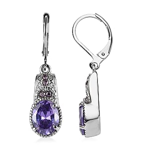 Simulated Tanzanite and Blue Color Diamond 6.00 ctw Lever Back Earrings in Stainless Steel