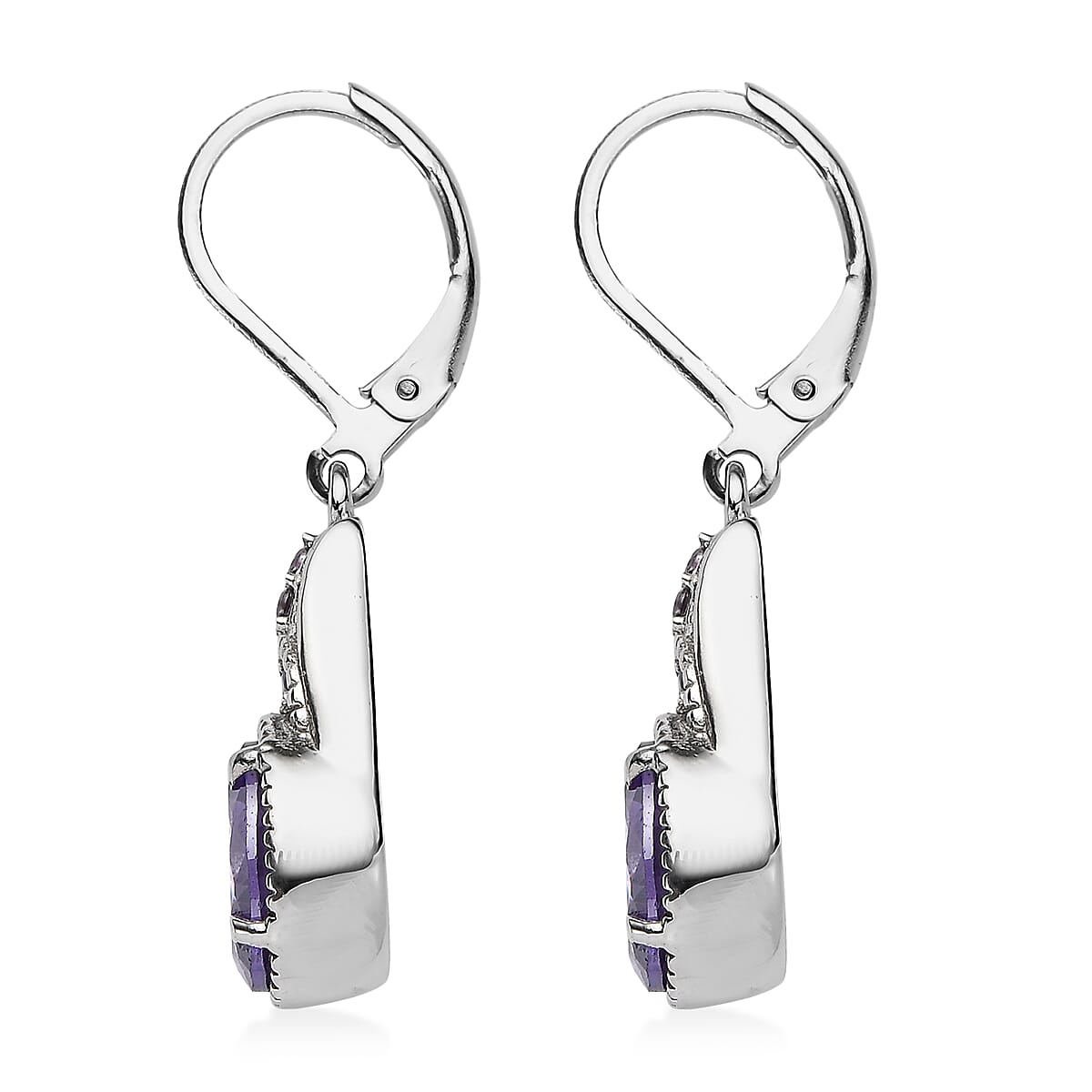 Simulated Tanzanite and Blue Color Diamond 6.00 ctw Lever Back Earrings in Stainless Steel image number 3