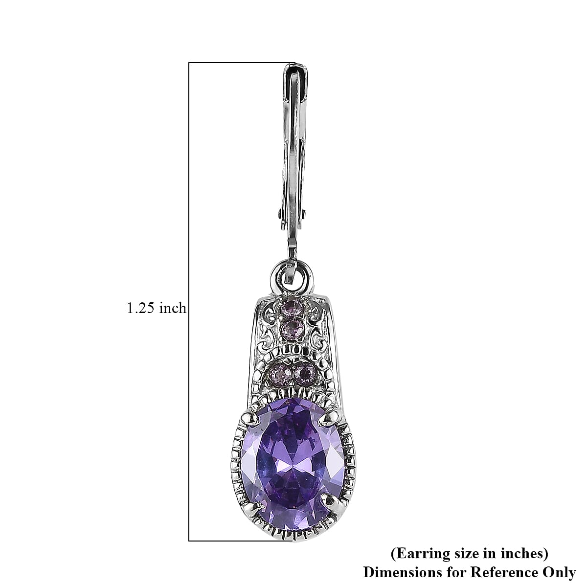 Simulated Tanzanite and Blue Color Diamond 6.00 ctw Lever Back Earrings in Stainless Steel image number 5