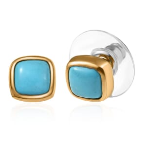 D'Joy Premium Sleeping Beauty Turquoise 1.65 ctw Stud Earring in 18K Vermeil Yellow Gold Over Sterling Silver 