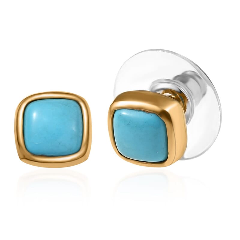 D'Joy Premium Sleeping Beauty Turquoise 1.65 ctw Stud Earrings in 18K Vermeil Yellow Gold Over Sterling Silver