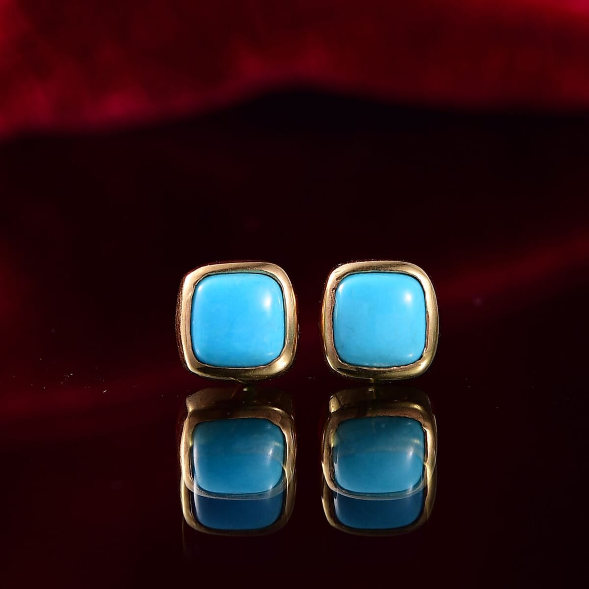 D'Joy Premium Sleeping Beauty Turquoise 1.65 ctw Stud Earring in 18K Vermeil Yellow Gold Over Sterling Silver  image number 1