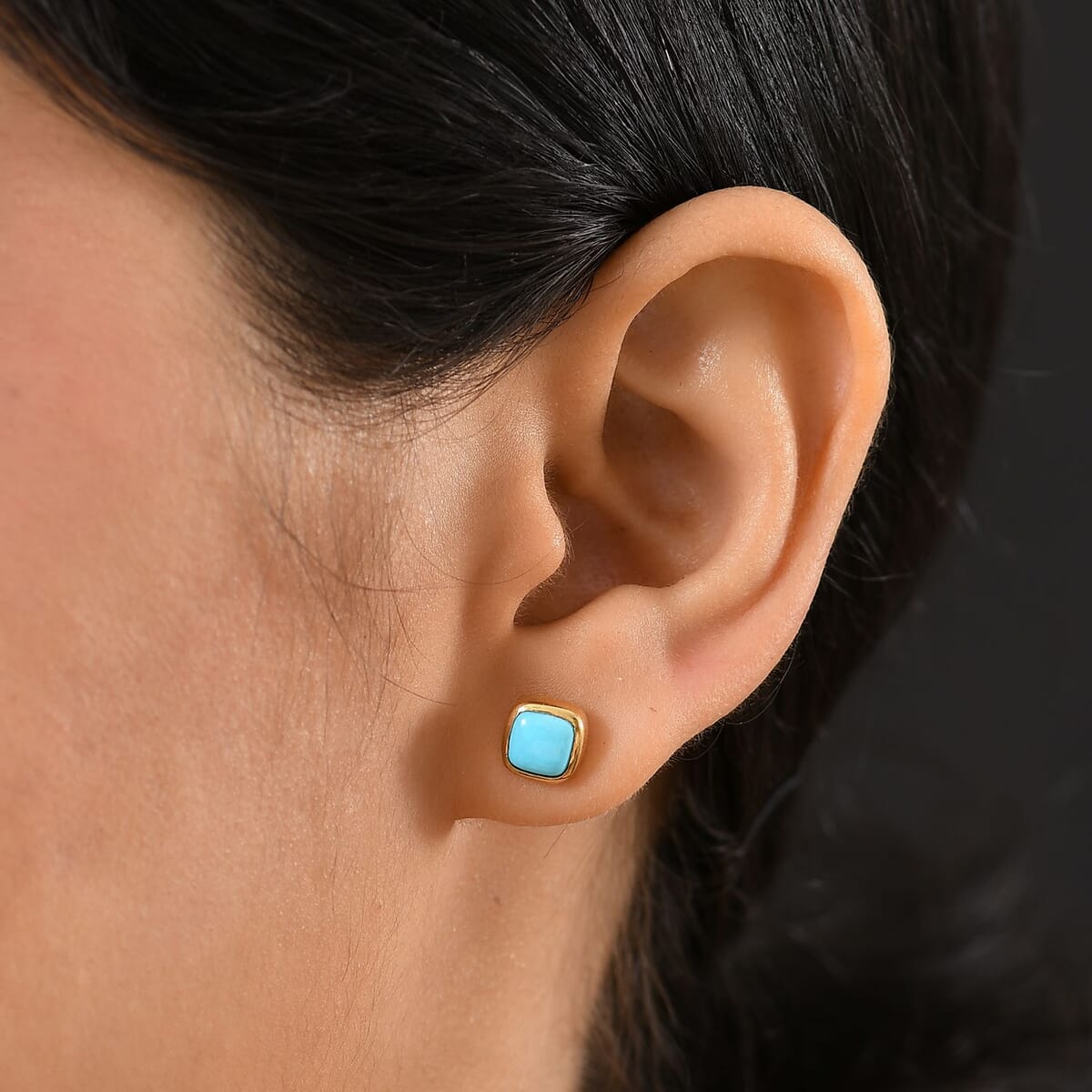 D'Joy Premium Sleeping Beauty Turquoise 1.65 ctw Stud Earring in 18K Vermeil Yellow Gold Over Sterling Silver  image number 2
