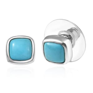 D'Joy Premium Sleeping Beauty Turquoise 1.60 ctw Stud Earrings in Rhodium Over Sterling Silver 