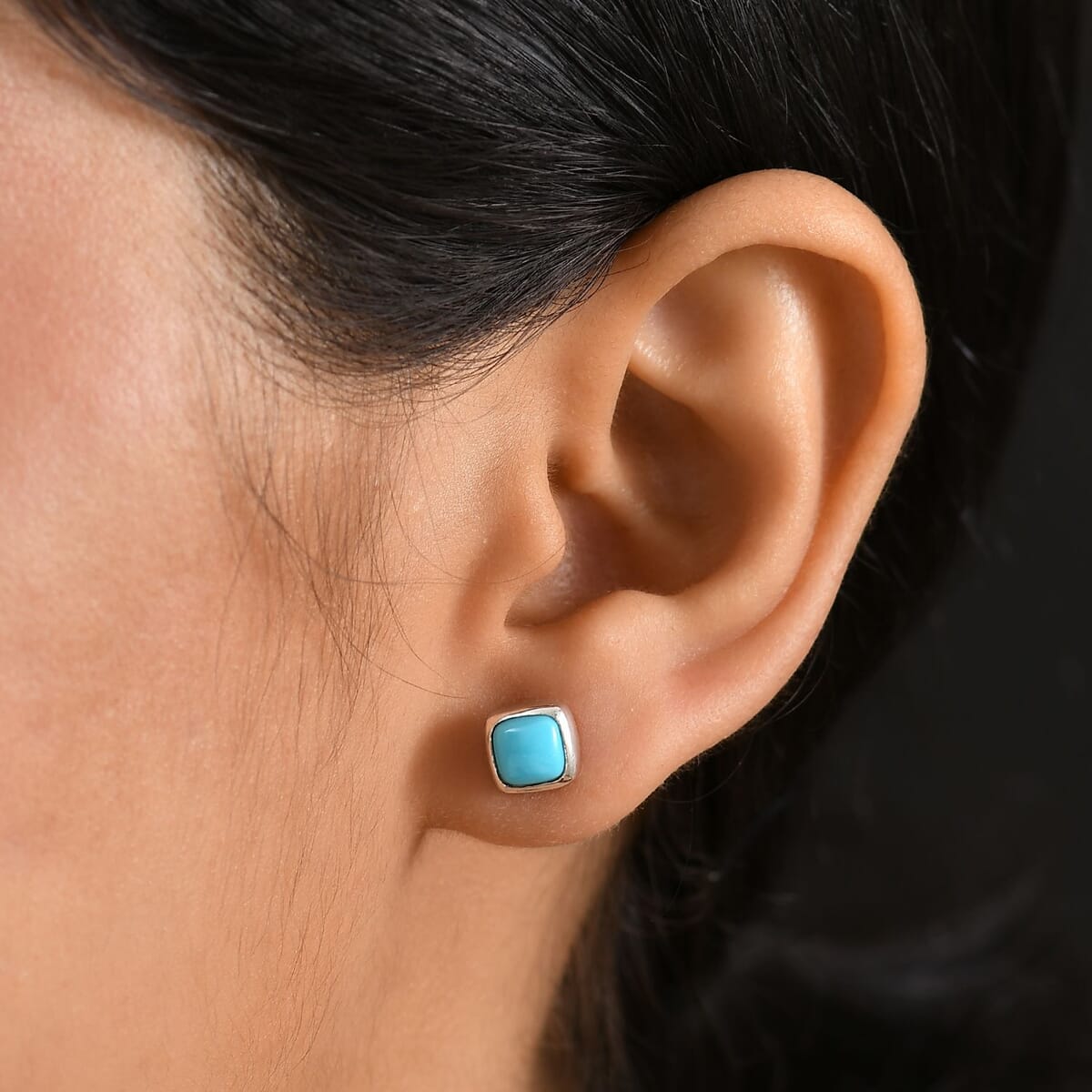 D'Joy Premium Sleeping Beauty Turquoise 1.60 ctw Stud Earrings in Rhodium Over Sterling Silver  image number 2