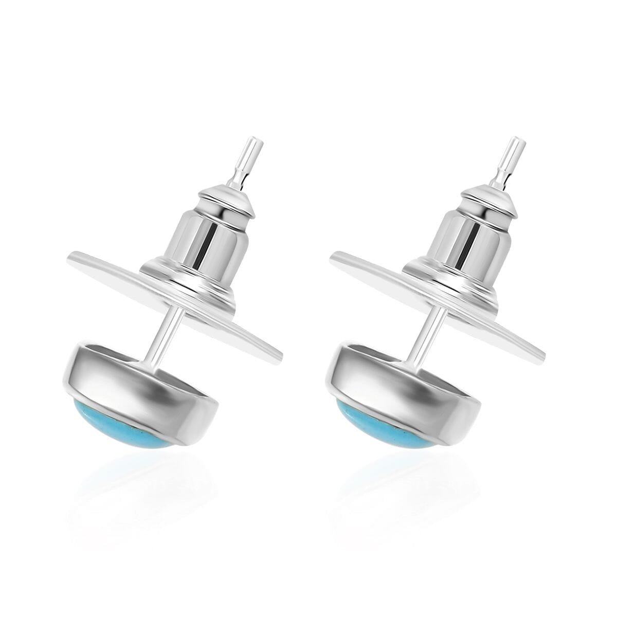 D'Joy Premium Sleeping Beauty Turquoise 1.60 ctw Stud Earrings in Rhodium Over Sterling Silver  image number 4