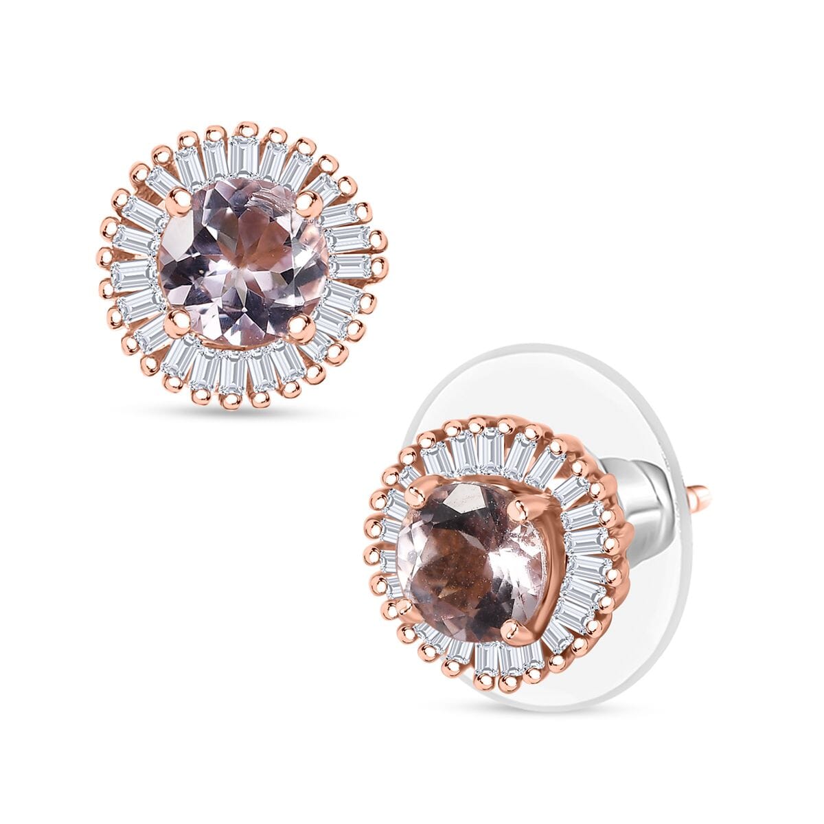 D'Joy Premium Pink Morganite and Diamond 1.15 ctw Earrings in 18K Vermeil Rose Gold Over Sterling Silver image number 0