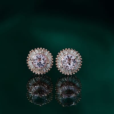 D'Joy Premium Pink Morganite and Diamond 1.15 ctw Earrings in 18K Vermeil Rose Gold Over Sterling Silver