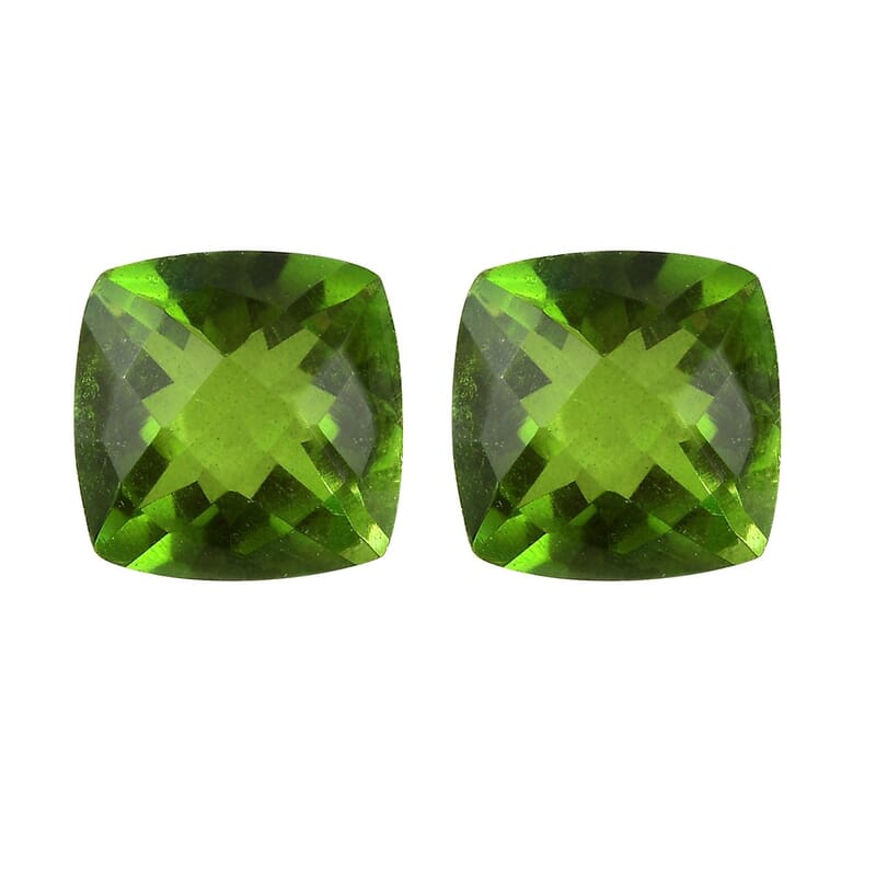 Chartreuse Quartz Set of 2 (Cush 8x8 mm) 4.24 ctw Loose Gemstone