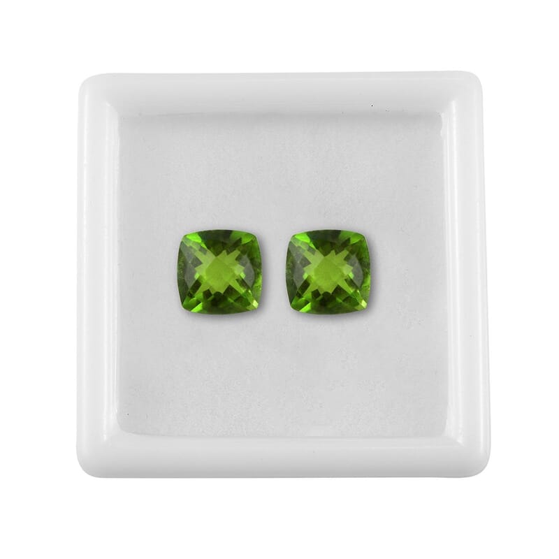 Chartreuse Quartz Set of 2 (Cush 8x8 mm) 4.24 ctw Loose Gemstone