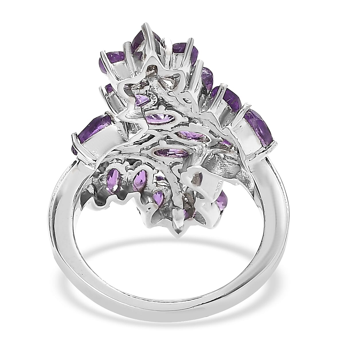 EverTrue African Amethyst 4.30 ctw Bypass Leaf Ring in Stainless Steel (Size 10.0)