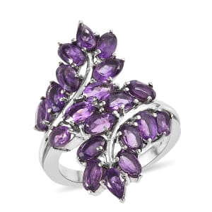D'Joy African Amethyst 4.30 ctw Ring in Stainless Steel (Size 6.0) 