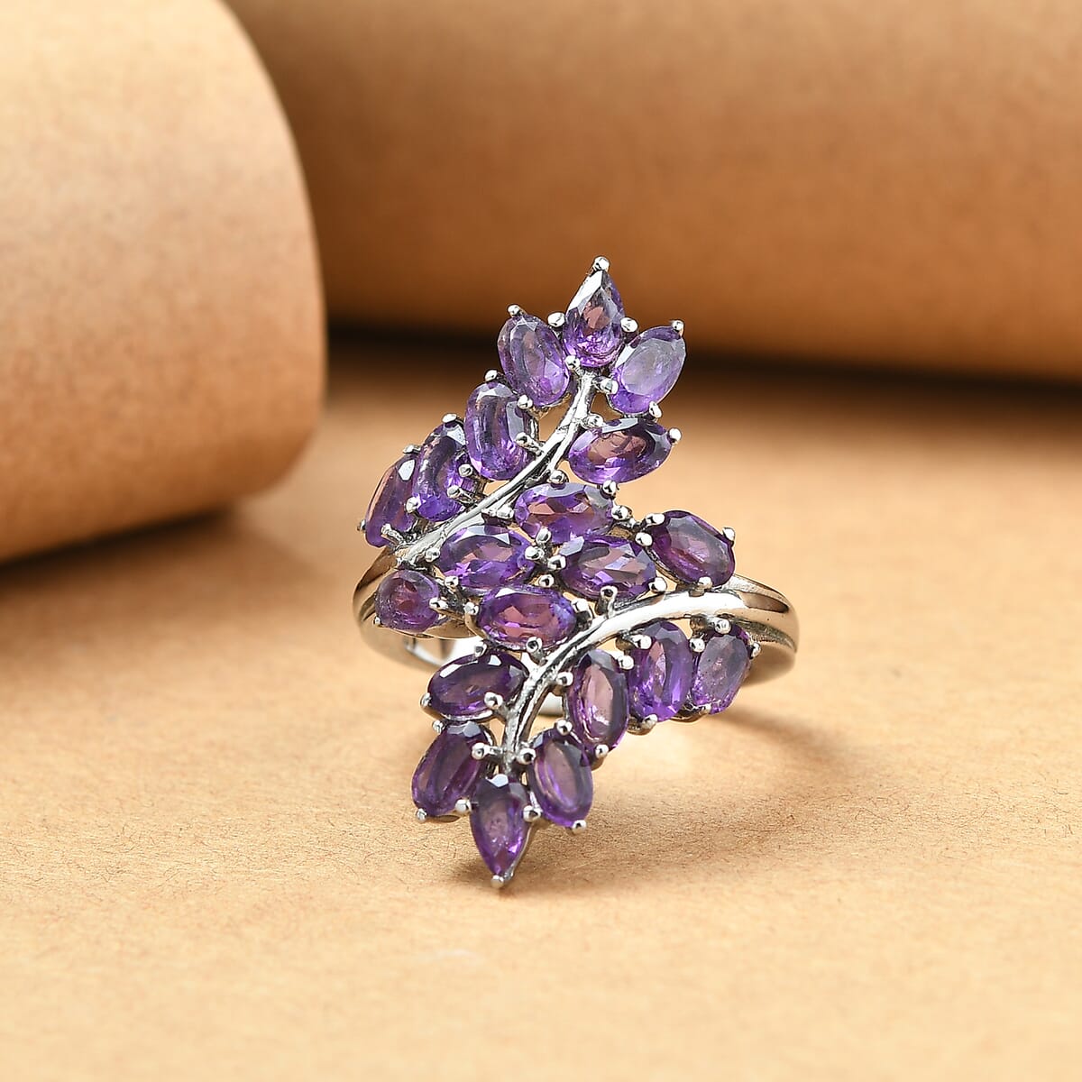EverTrue African Amethyst 4.30 ctw Ring in Stainless Steel (Size 6.0)  image number 1