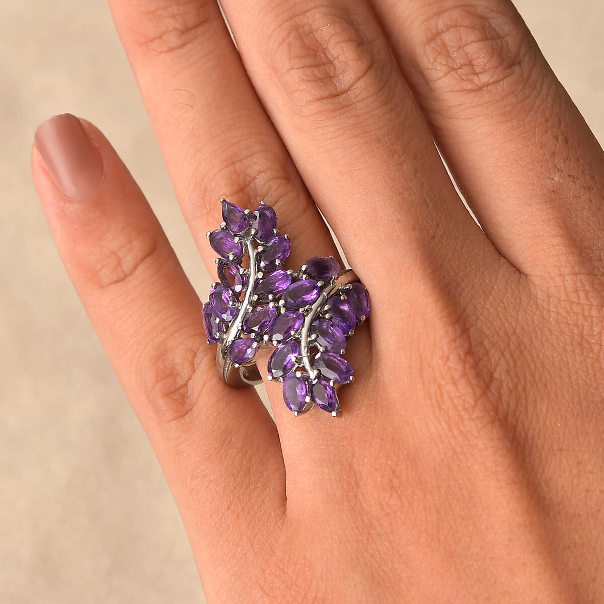 EverTrue African Amethyst 4.30 ctw Ring in Stainless Steel (Size 6.0)  image number 2