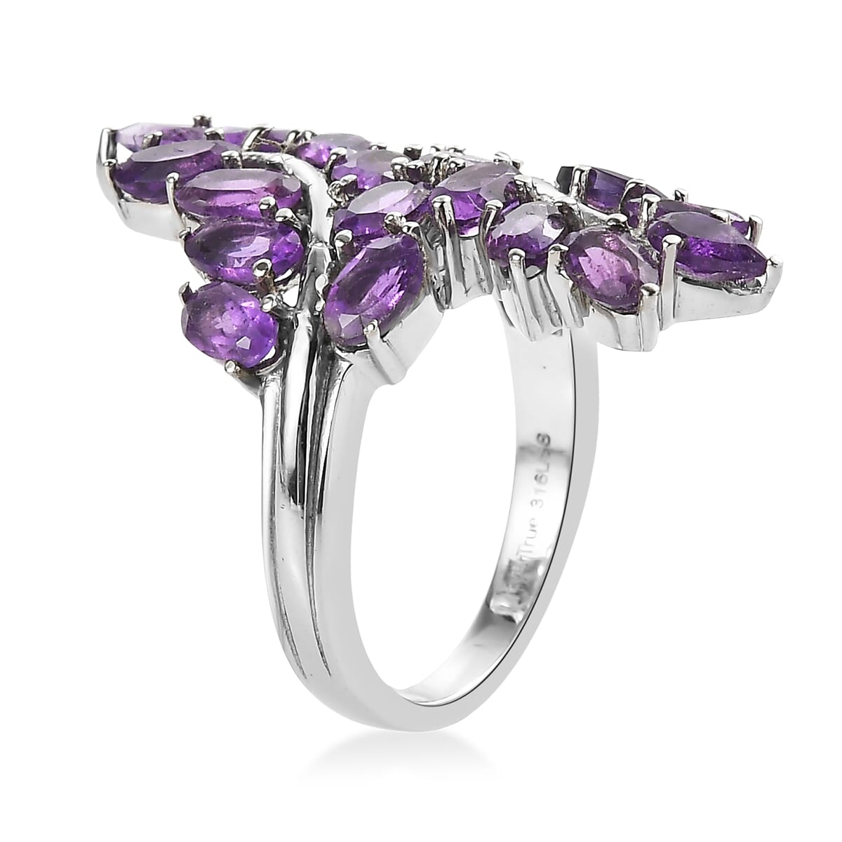 EverTrue African Amethyst 4.30 ctw Ring in Stainless Steel (Size 6.0)  image number 3