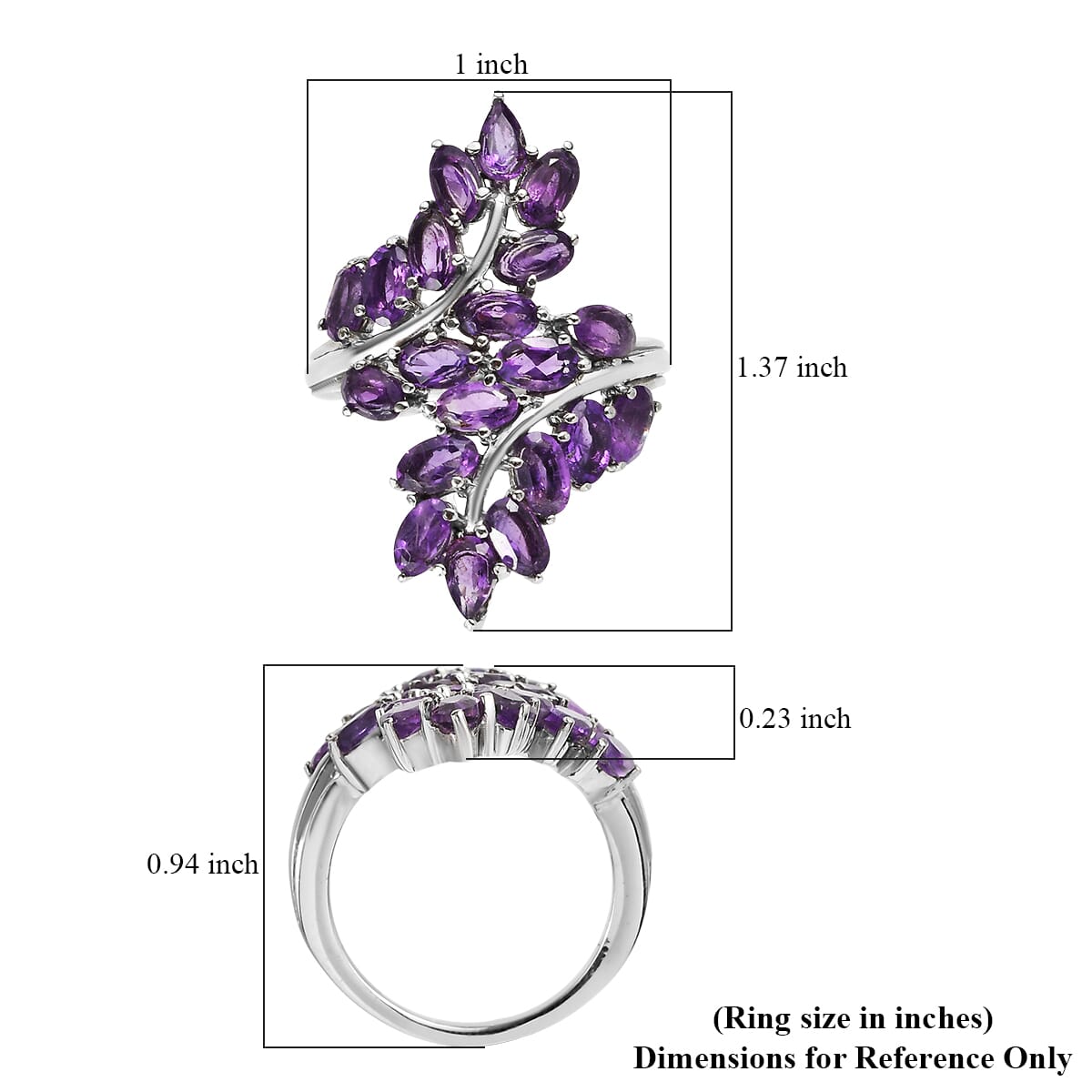 EverTrue African Amethyst 4.30 ctw Ring in Stainless Steel (Size 6.0)  image number 5