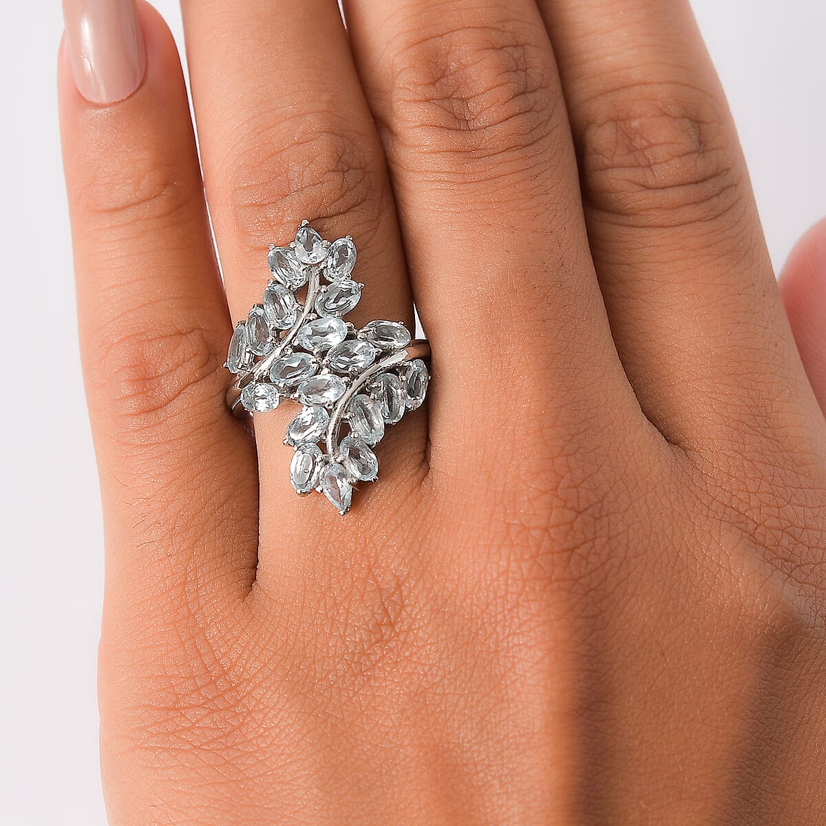 EverTrue Sky Blue Topaz 6.50 ctw Bypass Leaf Ring in Stainless Steel (Size 10.0)  image number 2