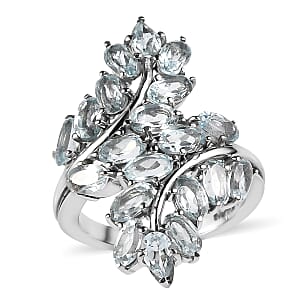 EverTrue Sky Blue Topaz 6.50 ctw Bypass Leaf Ring in Stainless Steel (Size 7.0) 