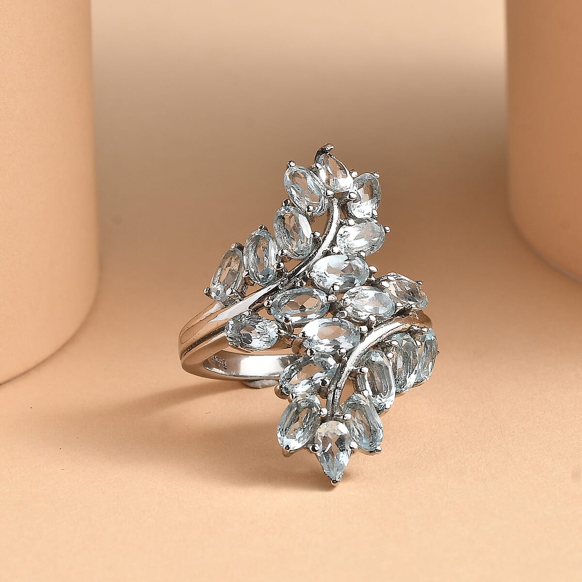 EverTrue Sky Blue Topaz 6.50 ctw Bypass Leaf Ring in Stainless Steel (Size 7.0)  image number 1