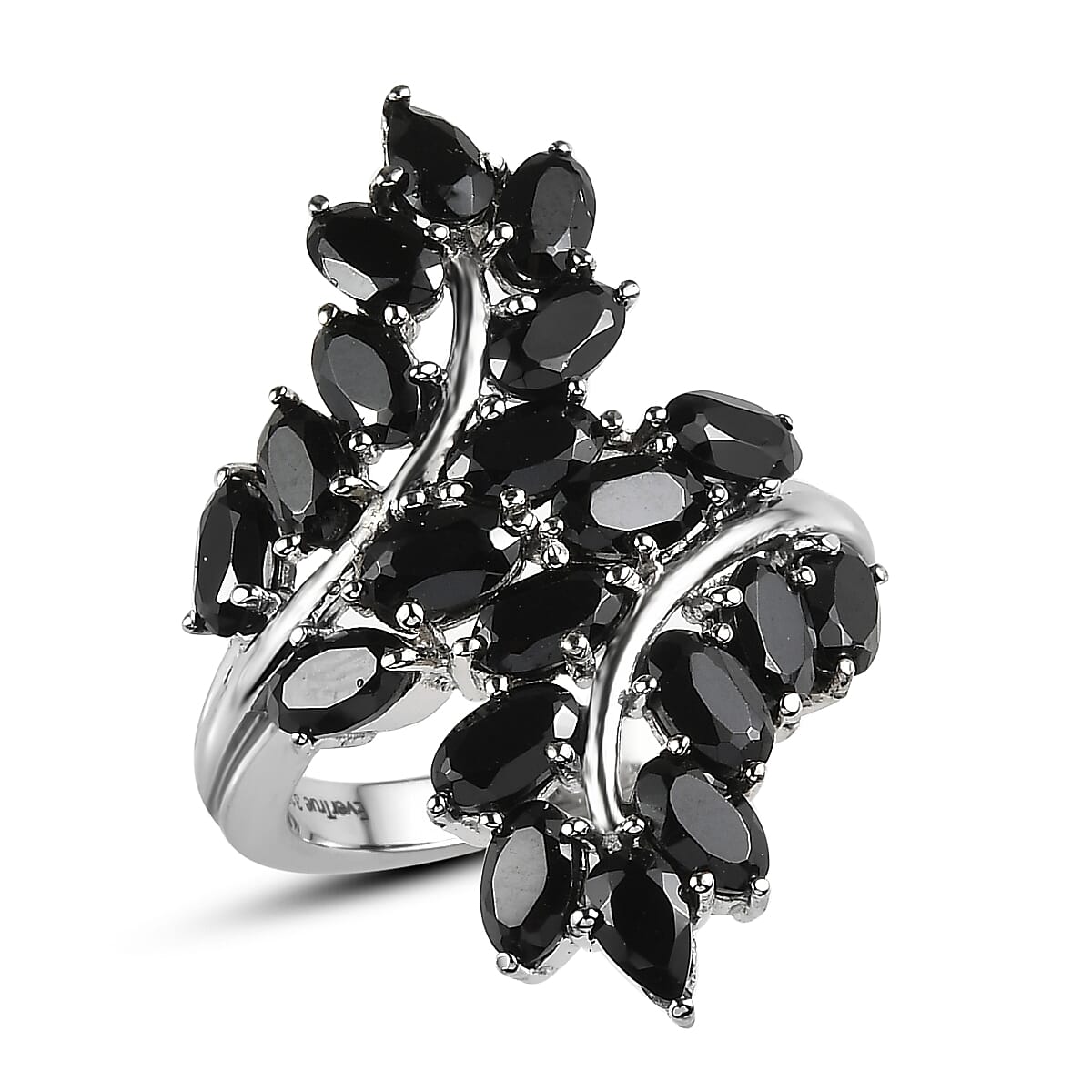 EverTrue Thai Black Spinel 6.10 ctw Bypass Leaf Ring in Stainless Steel (Size 7.0)  image number 0