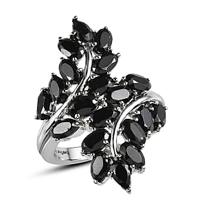EverTrue Thai Black Spinel 6.10 ctw Bypass Leaf Ring in Stainless Steel (Size 7.0) 