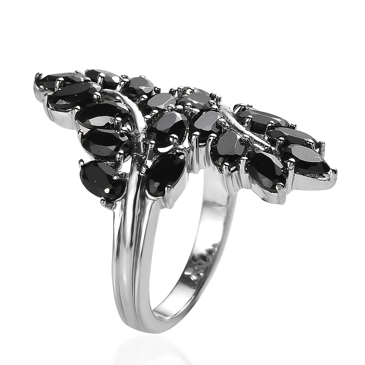EverTrue Thai Black Spinel 6.10 ctw Bypass Leaf Ring in Stainless Steel (Size 7.0)  image number 3