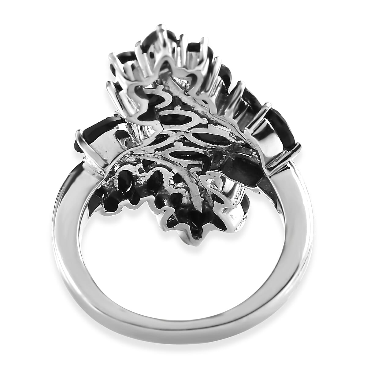 EverTrue Thai Black Spinel 6.10 ctw Bypass Leaf Ring in Stainless Steel (Size 7.0)  image number 4
