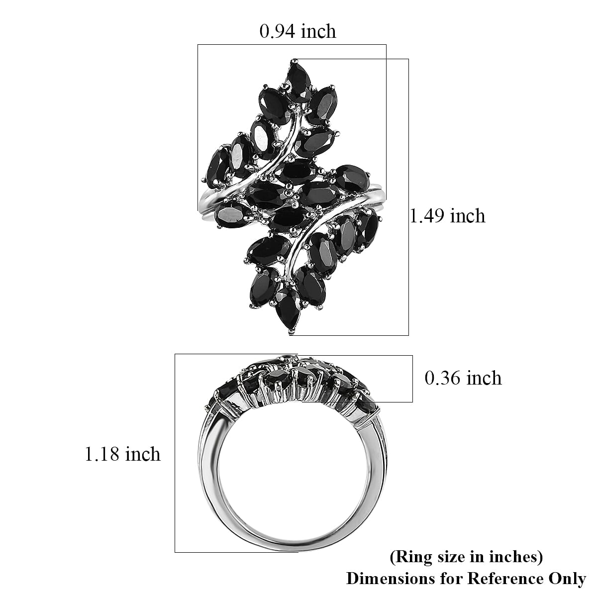 EverTrue Thai Black Spinel 6.10 ctw Bypass Leaf Ring in Stainless Steel (Size 7.0)  image number 5