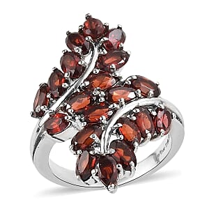 EverTrue Mozambique Garnet 5.60 ctw Bypass Leaf Ring in Stainless Steel (Size 10.0) 