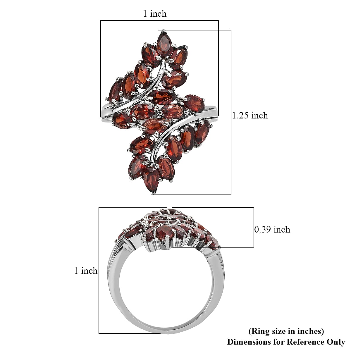 EverTrue Mozambique Garnet 5.60 ctw Bypass Leaf Ring in Stainless Steel (Size 9.0)  image number 5