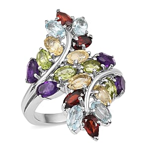 EverTrue Multi Gemstone 4.75 ctw Bypass Leaf Ring in Stainless Steel (Size 10.0)